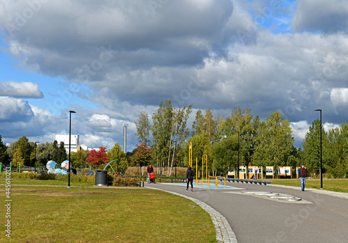 Karamzininkatu with Playground on sunny bright autumn day. Helsinki photo