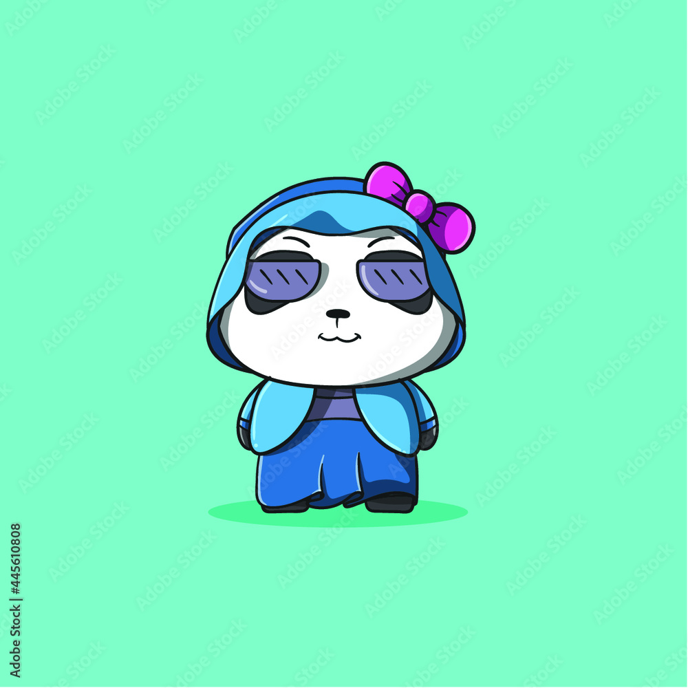 Mommy giant panda illustration using glasses vector icon concept Mommy giant panda illustration using glasses vector icon concept