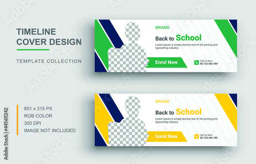 Back to school facebook cover template, School admission fackbook cover, Template banner for social network 