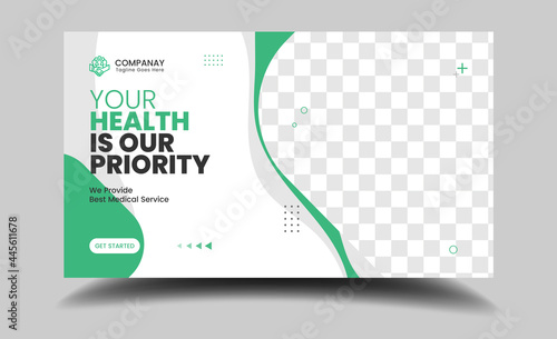 Medical healthcare web banner template and video thumbnail. Editable promotion banner design. Dental hospital clinic social media layout