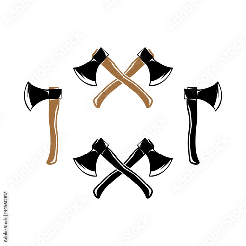 Cross Axe, Crossed Firefighter wooden axes logo design silhouette in white background