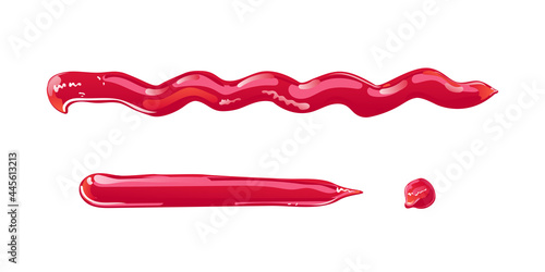 Tomato ketchup stain zigzag line. Red food condiment. Vector elements in flat cartoon style.