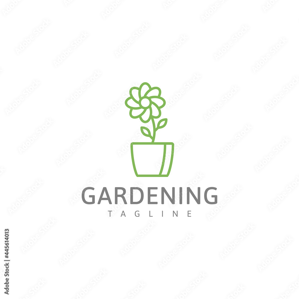 Gardening green logo, potted plant vector illustration Gardening green logo, potted plant vector illustration