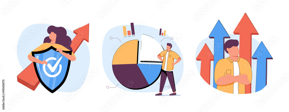 Fototapeta premium Business Development illustrations. Mega set. Collection of scenes with men and women taking part in business activities