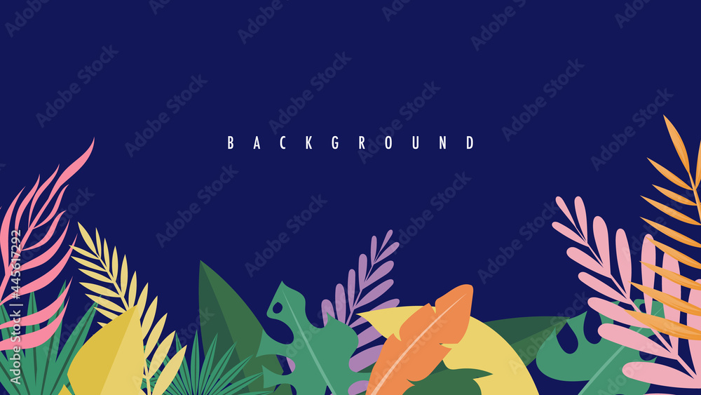 Fototapeta premium Background with plants and leaves - backdrop for banners and web , Vector in simple flat style with copy space for text isolated on blue background , illustration Vector EPS 10