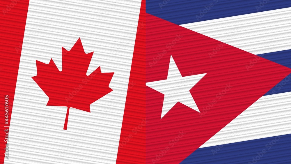 Fototapeta premium Cuba and Canada Two Half Flags Together Fabric Texture Illustration