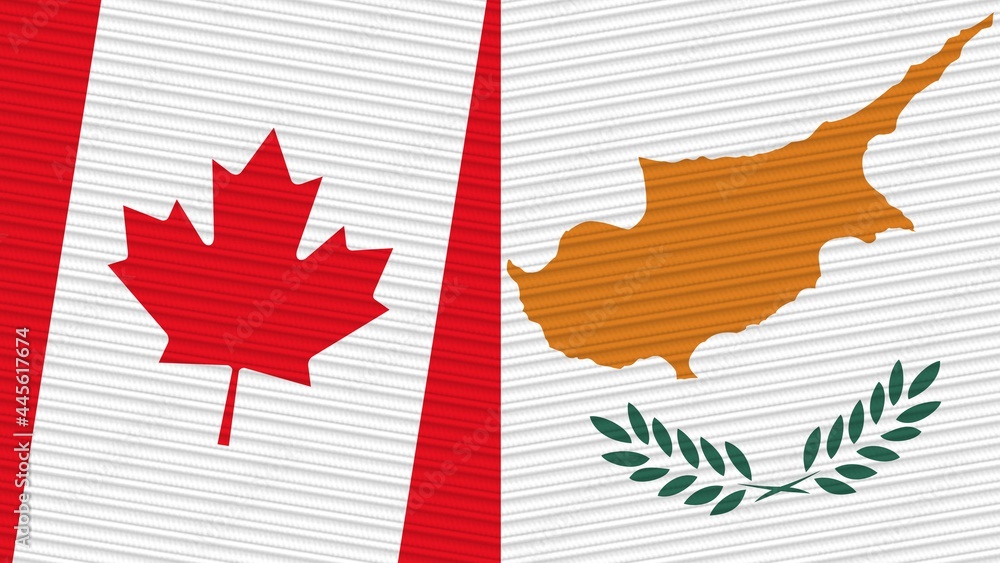 Fototapeta premium Cyprus and Canada Two Half Flags Together Fabric Texture Illustration