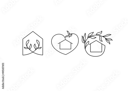 Set line a house with a twig. House logo template. Element for logo, web design, decor.