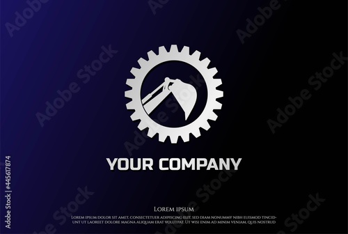Modern Gear Excavator Backhoe Mining Logo Design Vector