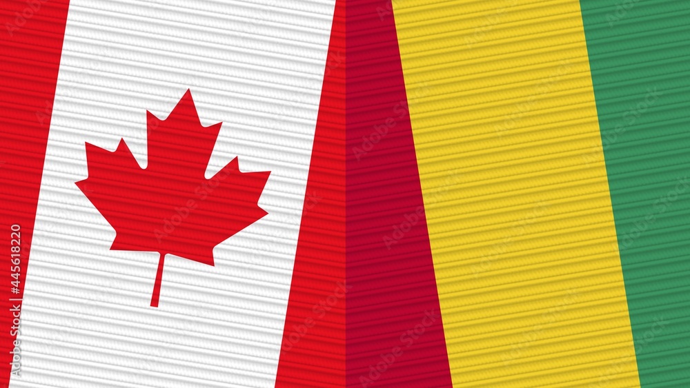 Guanea and Canada Two Half Flags Together Fabric Texture Illustration Guanea and Canada Two Half Flags Together Fabric Texture Illustration