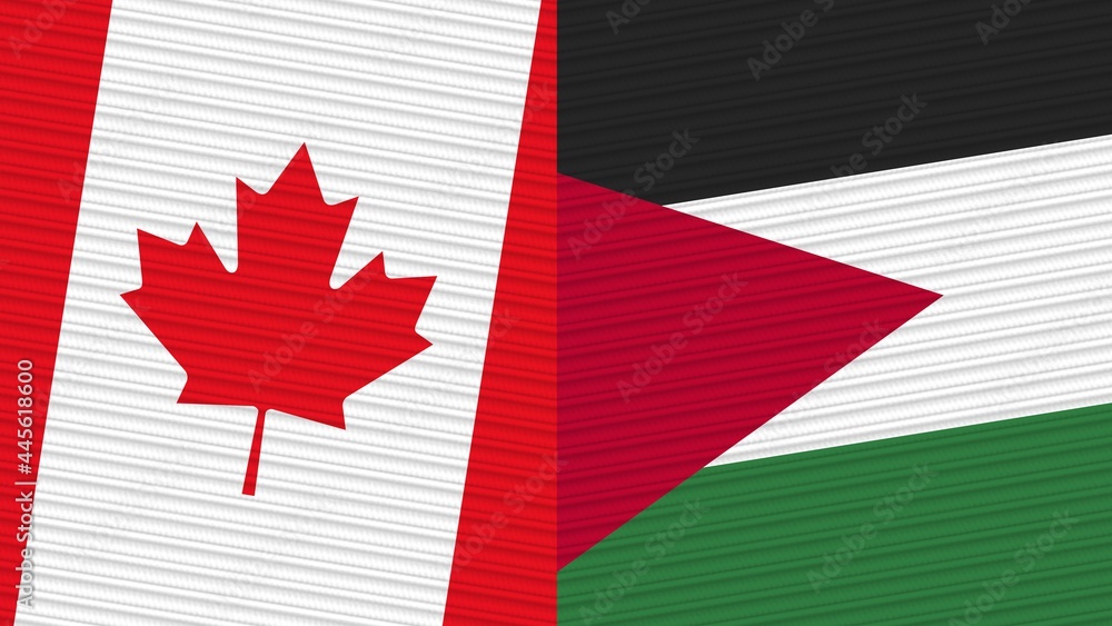 Fototapeta premium Jordan and Canada Two Half Flags Together Fabric Texture Illustration