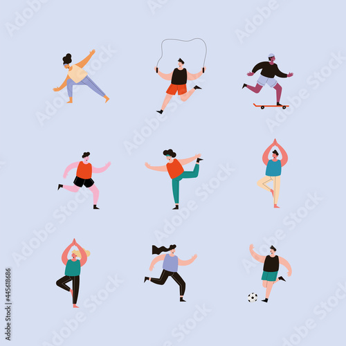 nine persons practicing sports