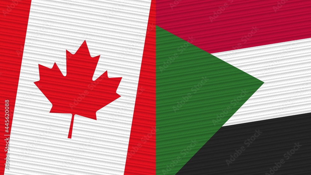 Fototapeta premium Sudan and Canada Two Half Flags Together Fabric Texture Illustration