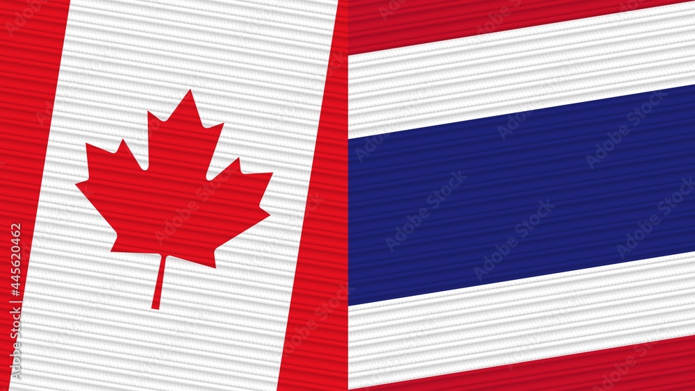 Fototapeta premium Thailand and Canada Two Half Flags Together Fabric Texture Illustration
