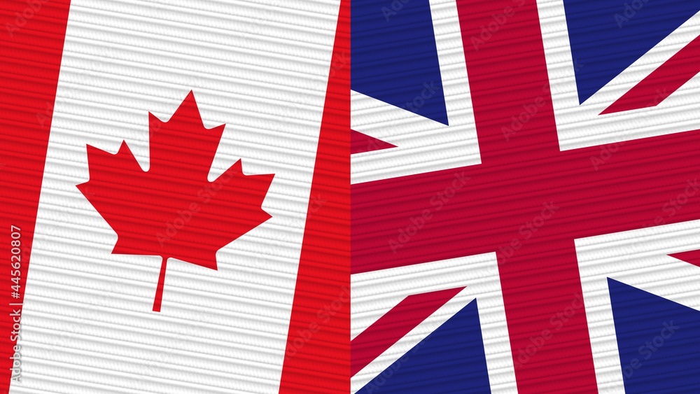 United Kingdom and Canada Two Half Flags Together Fabric Texture Illustration United Kingdom and Canada Two Half Flags Together Fabric Texture Illustration