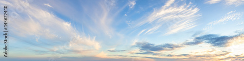Panoramic View of colorful cloudscape during dramatic sunset. Taken near Vancouver, British Columbia, Canada. Nature Background Panorama