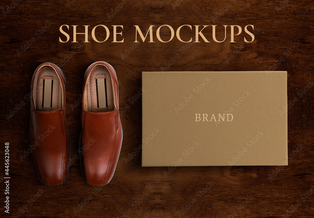 Men'S Leather Shoes Mockup with Paper Box plantilla de Stock | Adobe Stock
