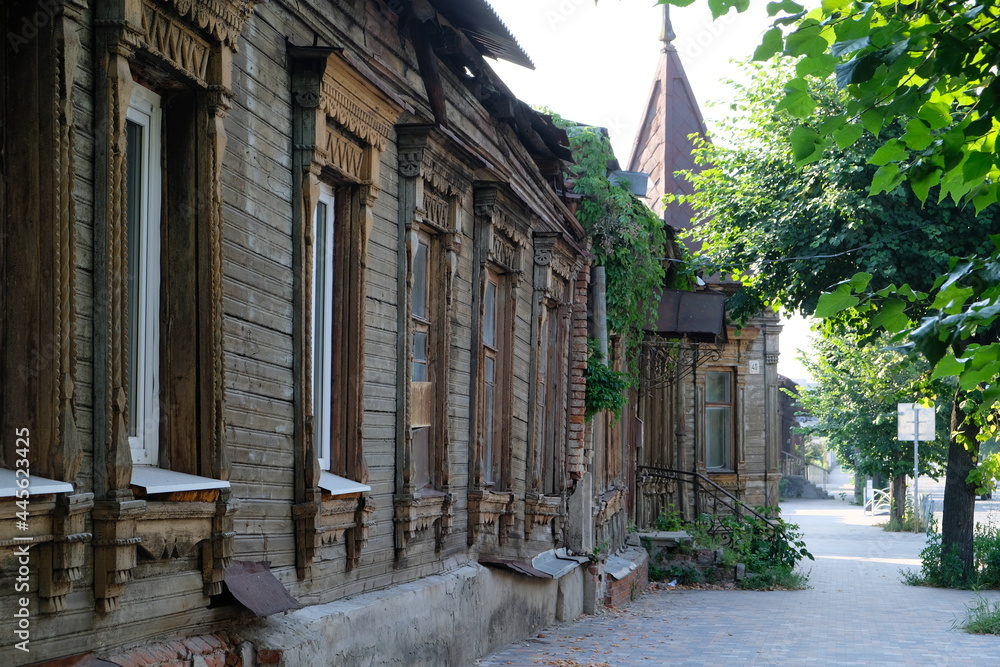 Old wooden house in Ryazan. Wooden architecture