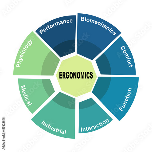 Diagram concept with Ergonomics text and keywords. EPS 10 isolated on white background