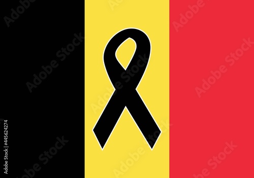 Bandera de Bélgica con un lazo negro en señal de luto
