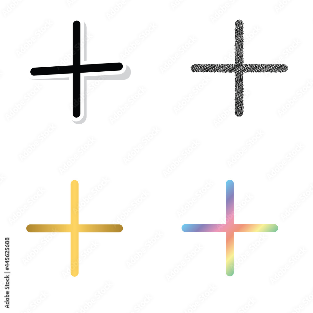  Add icon. Add a new item. Plus or positive icon black, golden and color vector set