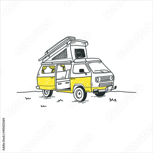 Flat minimalist camping van designs vector ilustration