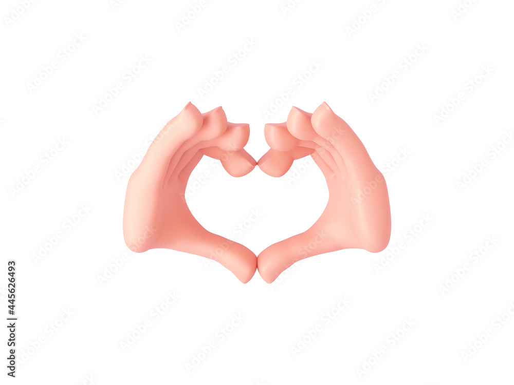 Fototapeta premium 3d render, cartoon hands make a heart gesture with unclenched fingers or show love. Isolated on transparent white 