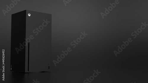Fotografie 3d illustration render Video game console similar to xbox series x  on black background