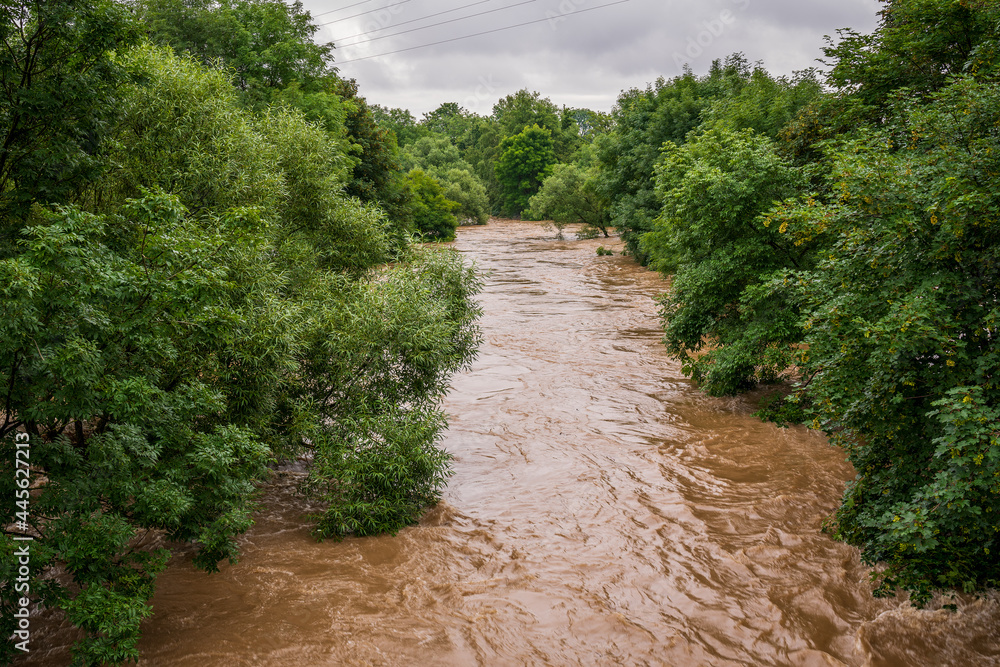 Threatening flood on the Wupper near Leverkusen, Germany Threatening flood on the Wupper near Leverkusen, Germany