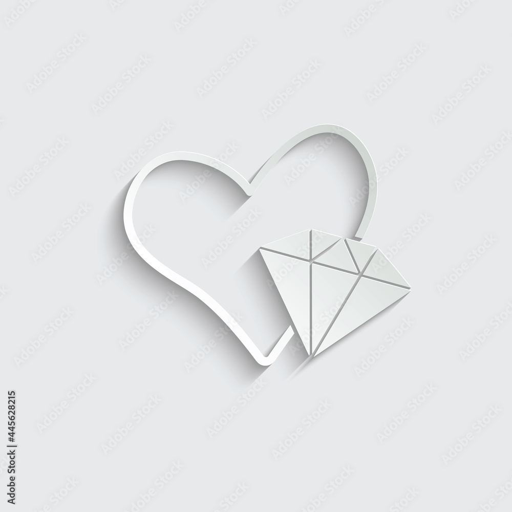 paper Diamond icons. briliant icon vector and heart sign I love diamond