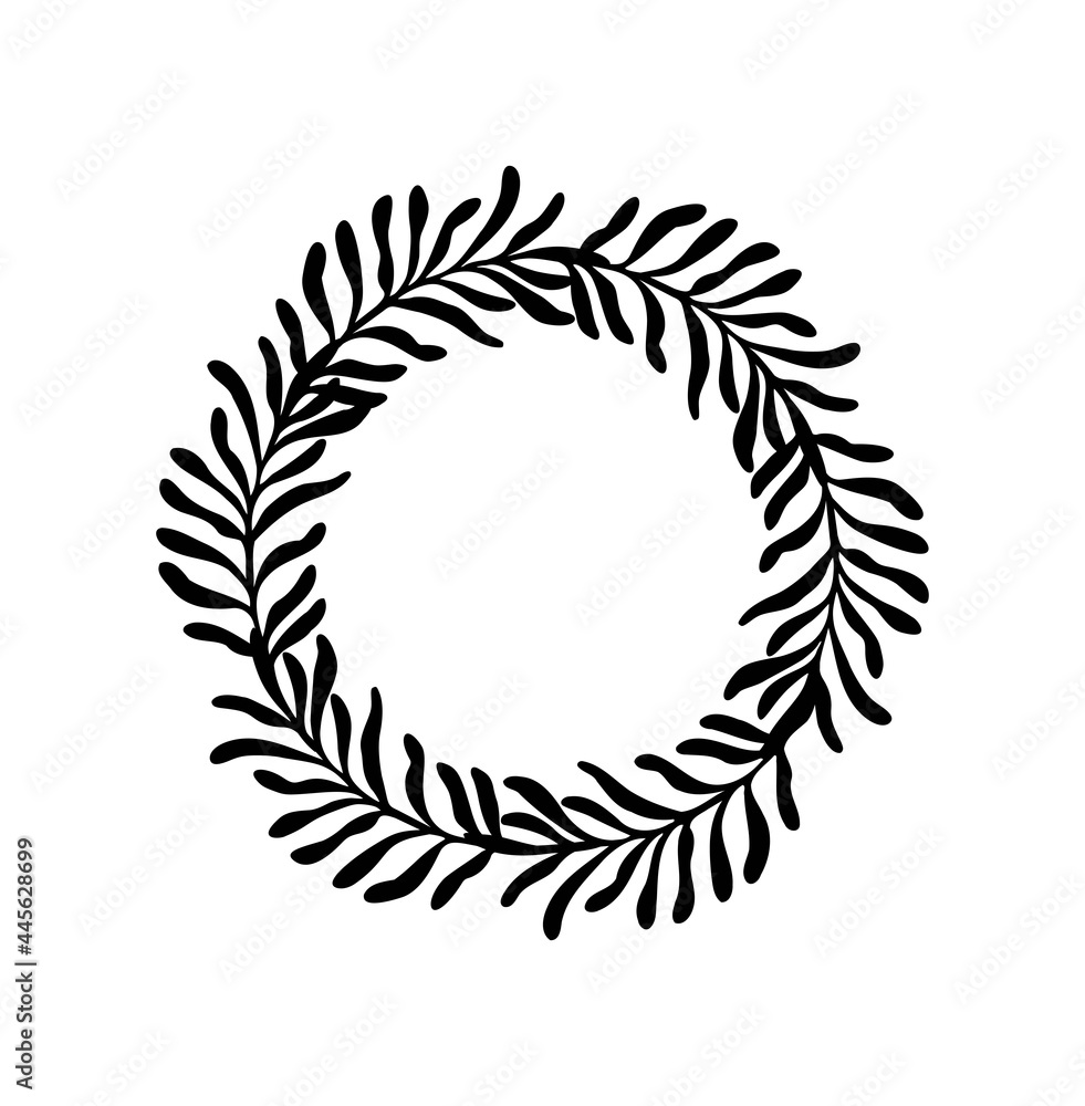 Floral circle frame with leaves branches.Christmas wreath silhouette vector drawing.Decoration element.New Year.Home decor.Wedding cards.Vinyl wall sticker decal.Plotter laser cutting. DIY.Cut.Tattoo. Floral circle frame with leaves branches.Christmas wreath silhouette vector drawing.Decoration element.New Year.Home decor.Wedding cards.Vinyl wall sticker decal.Plotter laser cutting. DIY.Cut.Tattoo.