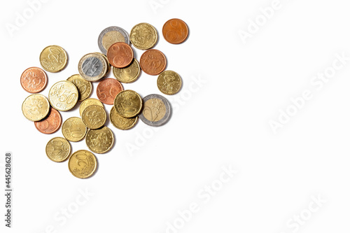 Euro cents. Coins on a white background. Money and business concept. High quality photo