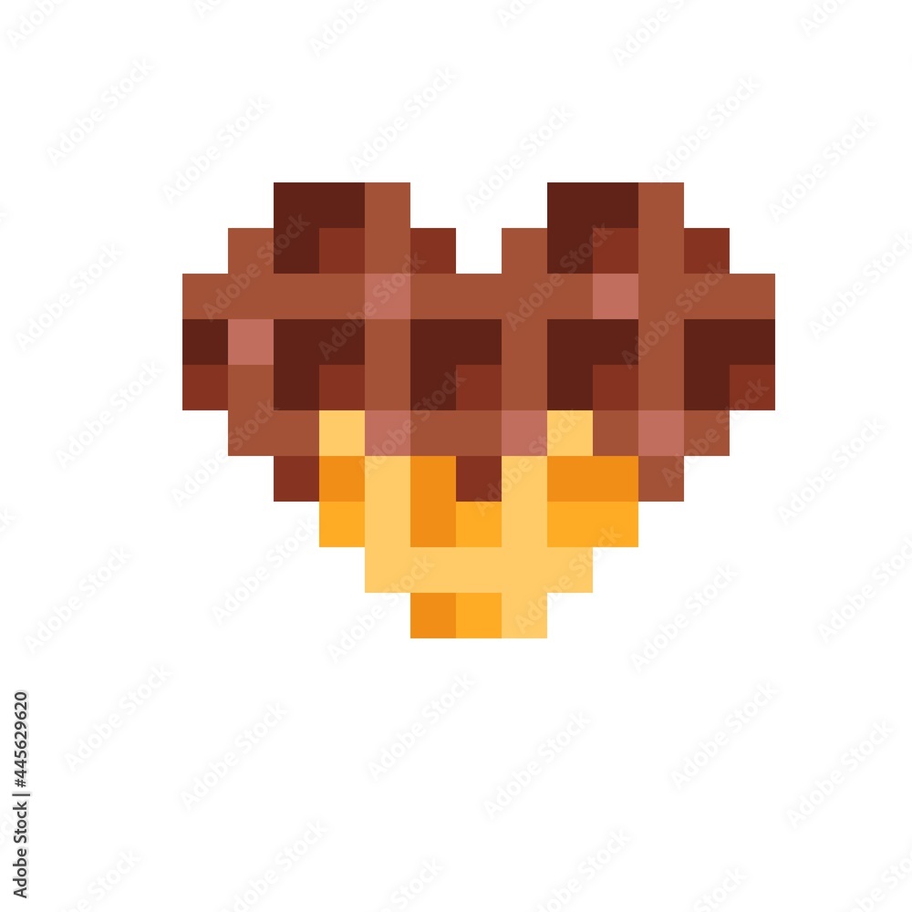 Fototapeta premium Heart waffle pixel art. Vector illustration. Valentine's Day.