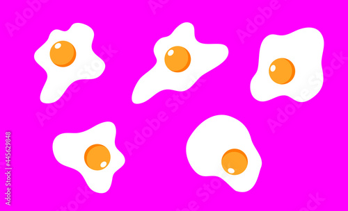 Fried egg food set on pink background. Vector illustration.