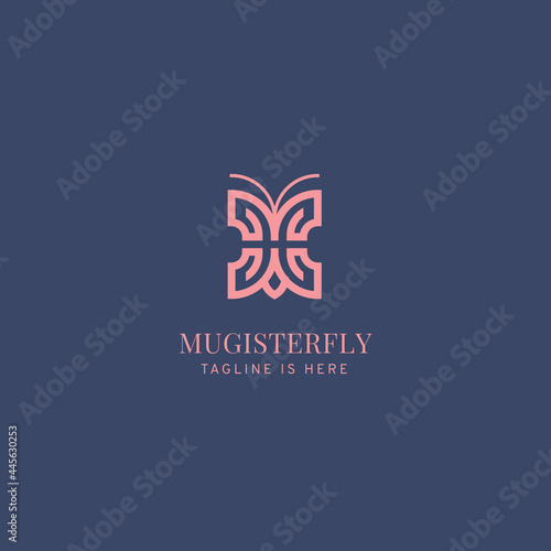 Logo Butterfly letter M Reflection or MW monogram icon.