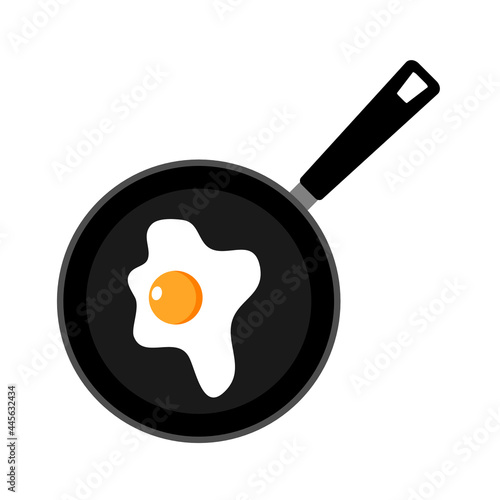 Fried egg fried egg in a frying pan on white background. Vector illustration.