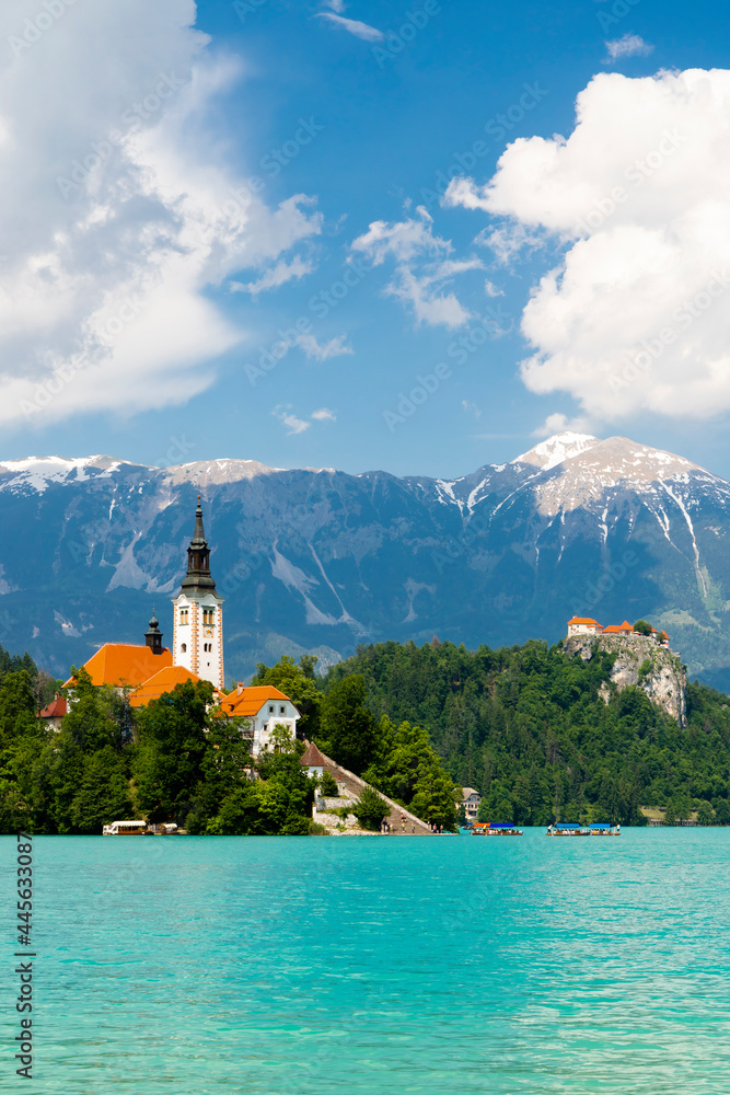 Lake Bled with mountains in Slovenia Lake Bled with mountains in Slovenia