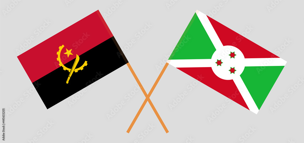 Crossed flags of Angola and Burundi. Official colors. Correct proportion Crossed flags of Angola and Burundi. Official colors. Correct proportion