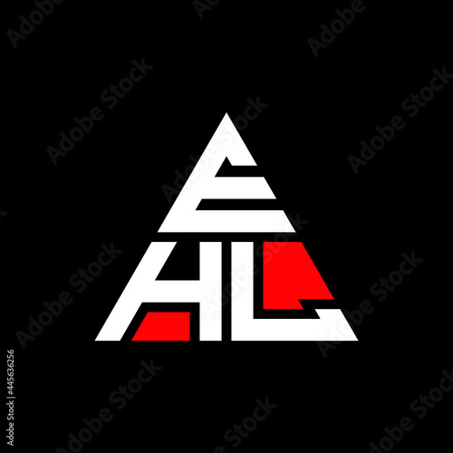 EHL triangle letter logo design with triangle shape. EHL triangle logo design monogram. EHL triangle vector logo template with red color. EHL triangular logo Simple, Elegant, and Luxurious Logo. EHL 