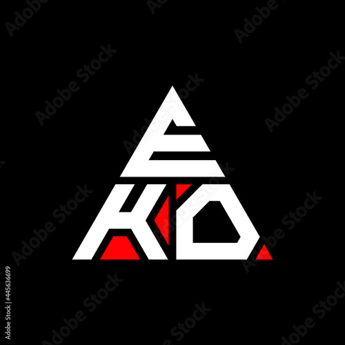 EKO triangle letter logo design with triangle shape. EKO triangle logo design monogram. EKO triangle vector logo template with red color. EKO triangular logo Simple, Elegant, and Luxurious Logo. EKO 