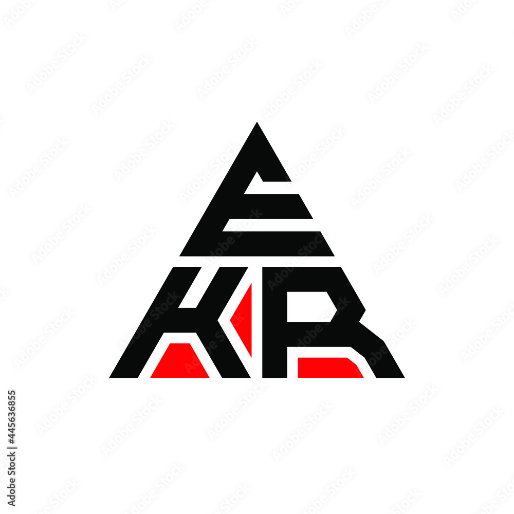 EKR triangle letter logo design with triangle shape. EKR triangle logo design monogram. EKR triangle vector logo template with red color. EKR triangular logo Simple, Elegant, and Luxurious Logo. EKR 