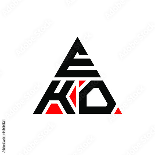 EKO triangle letter logo design with triangle shape. EKO triangle logo design monogram. EKO triangle vector logo template with red color. EKO triangular logo Simple, Elegant, and Luxurious Logo. EKO 