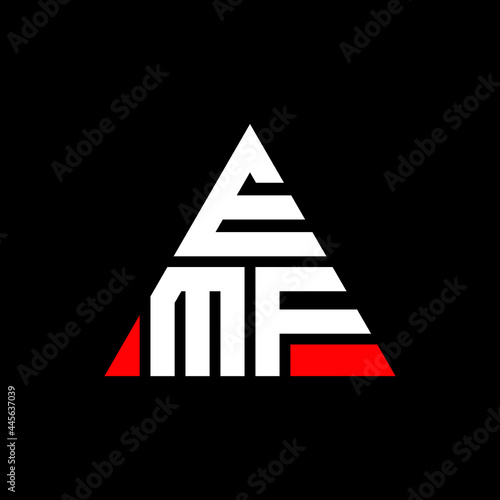 EMF triangle letter logo design with triangle shape. EMF triangle logo design monogram. EMF triangle vector logo template with red color. EMF triangular logo Simple, Elegant, and Luxurious Logo. EMF 