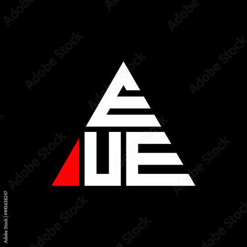 EUE triangle letter logo design with triangle shape. EUE triangle logo design monogram. EUE triangle vector logo template with red color. EUE triangular logo Simple, Elegant, and Luxurious Logo. EUE 