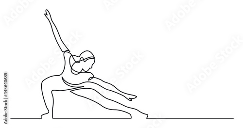 Canvas one line drawing of active young woman stretching
