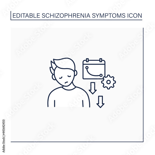 Disorganized behavior line icon. Decline overall daily functioning.Tiredness. Low daily activity. Schizophrenia symptoms concept. Isolated vector illustration.Editable stroke