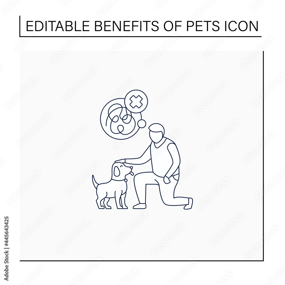 Pets benefits line icon.Reducing anxiety. Calming down. Dog help with depression.Reduce stress. Animal caring concept. Isolated vector illustration.Editable stroke Pets benefits line icon.Reducing anxiety. Calming down. Dog help with depression.Reduce stress. Animal caring concept. Isolated vector illustration.Editable stroke