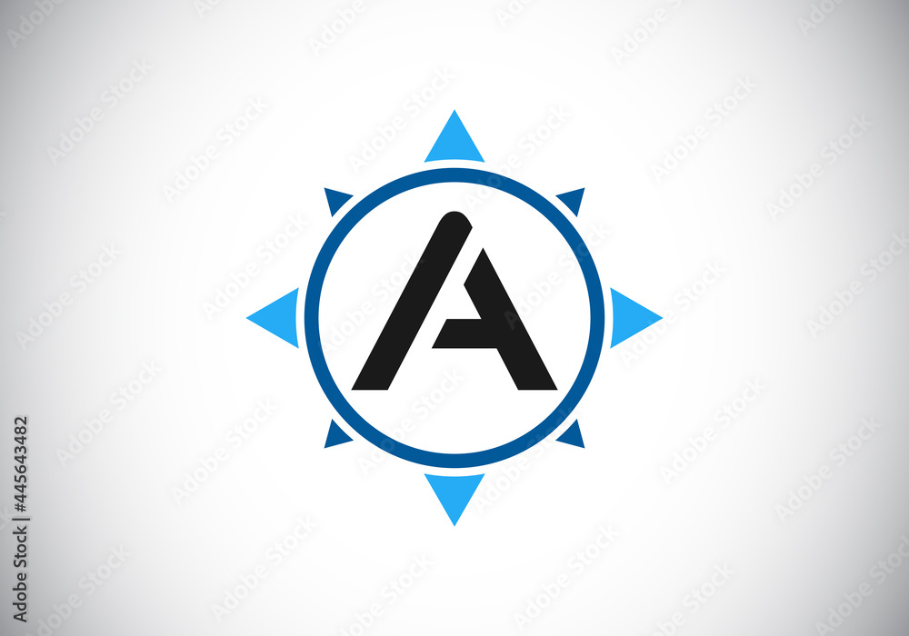 Initial A monogram letter alphabet in a compass. Font emblem. Compass logo sign symbol. Modern vector logo design for business and company identity. Initial A monogram letter alphabet in a compass. Font emblem. Compass logo sign symbol. Modern vector logo design for business and company identity.