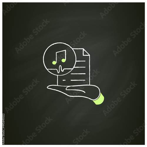 Work ownership chalk icon. Music. Copyright.Control intellectual property in creative environment. Digitalization concept. Isolated vector illustration on chalkboard