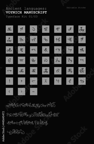 Ancient languages: Voynich manuscript  Typeface Kit, editable stroke